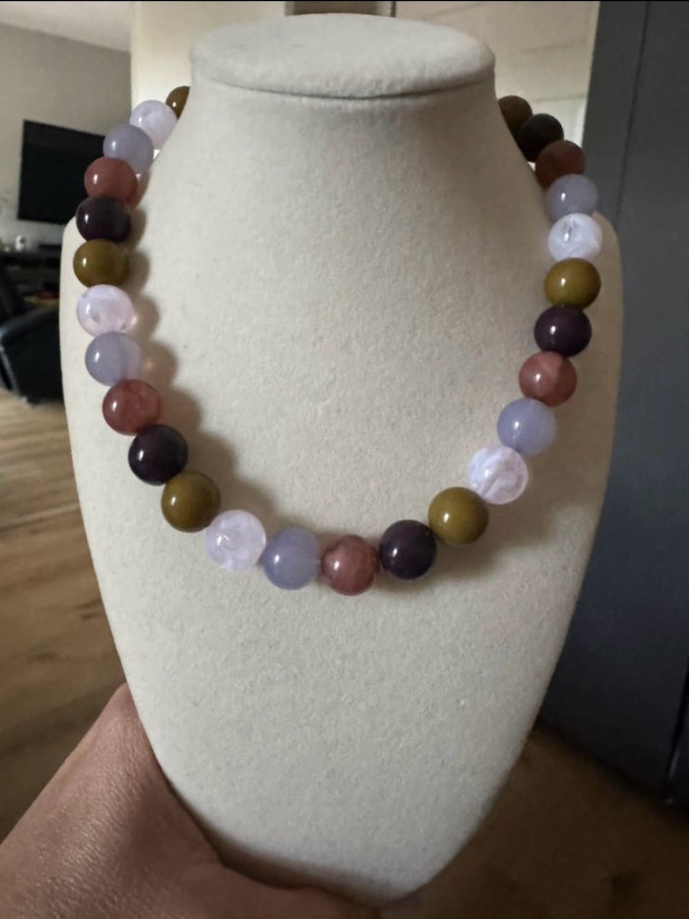 Multi-Color Beaded Women's Necklace - Lavender, Olive & Plum
